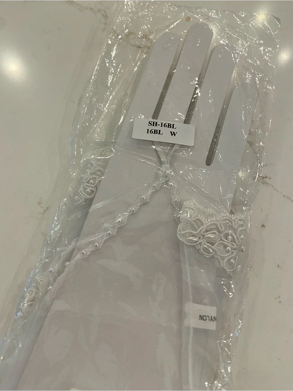 Vintage Fingerless Bridal Gloves White Sheer Mesh w/ Beaded Accents Elbow Length